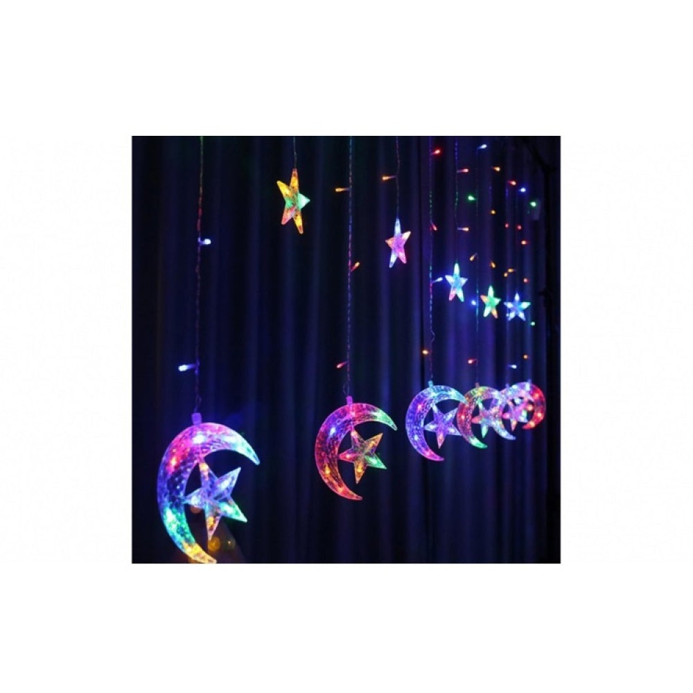 Instalatie Craciun LED interior - exterior, perdea, Luna si Stele, Lumina Multicolor