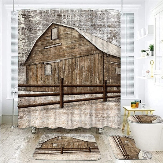 Set 2 x Lichidare de Stoc! Set Pentru Baie: Perdea, Covorase Si Husa De Toaleta - Rustic Farm
